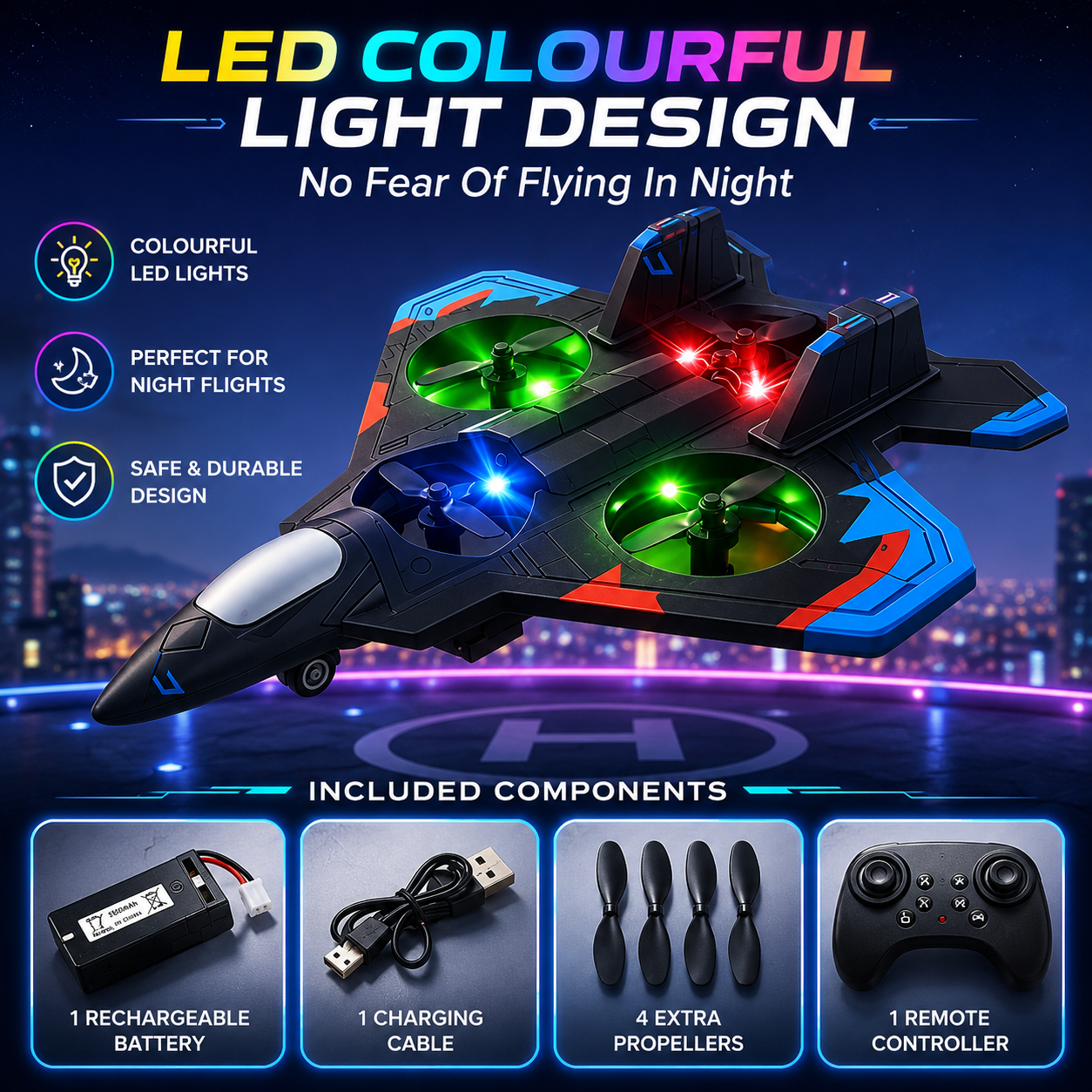 RC Fighter Plane 2.4GHz Remote Control Aircraft with LED Lights